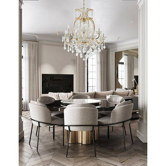 Satin Brass Candelabra Crystal Chandelier - 39-Inch 2 Tiered for Dining Room