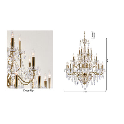 36-Inch Copper 26-Light Triple-Tier Candelabra Crystal Chandelier: LA28C36CO