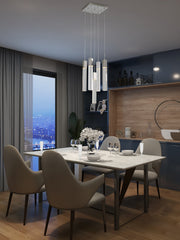 14-Inch Square Chrome 5-Light Clear Block Crystal Chandelier: ADS08C5CH