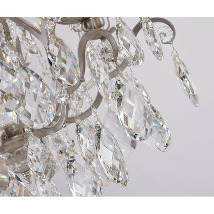 Close-up of the bottom tier's central pewter ring and cascading faceted crystal prisms.