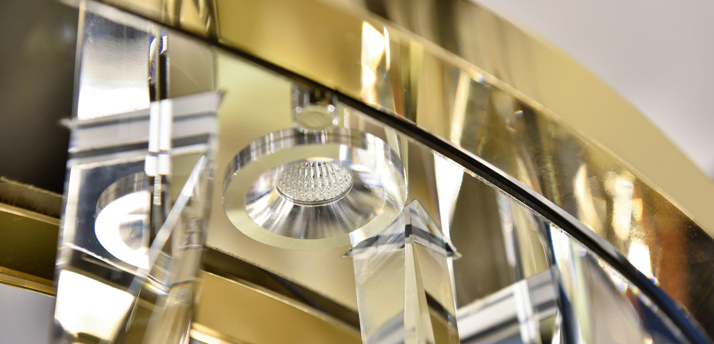 Underneath view of lighting for 23-inch Golden Ring chandelier.