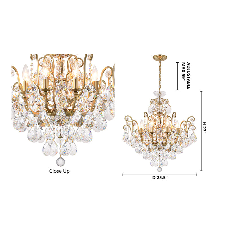 25.5-Inch Antique Brass 8-Light Traditional Crystal Candelabra: BET63