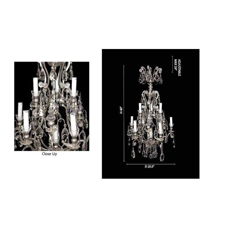 20.5-Inch Victorian Pewter 10-Light Candelabra Chandelier with Crystal Bobeches: BET64PEW
