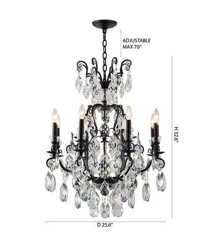 25.9-Inch Modern Industrial Black 8-Light Candelabra Chandelier with Crystal Pendeloques: BET79C32BLK