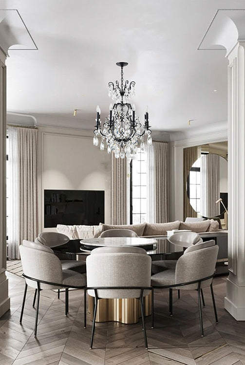 25.9-Inch Modern Industrial Black 8-Light Candelabra Chandelier with Crystal Pendeloques: BET79C32BLK