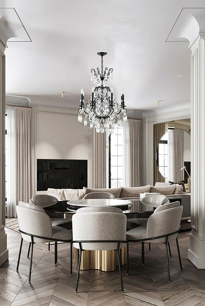 25.9-Inch Modern Industrial Black 8-Light Candelabra Chandelier with Crystal Pendeloques: BET79C32BLK