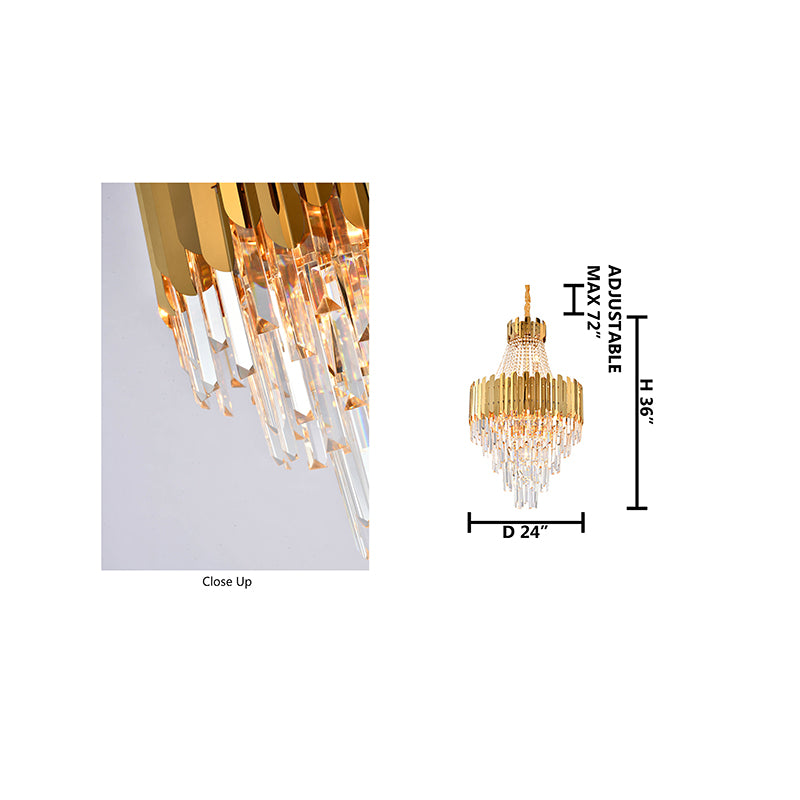 24-Inch Gold 7-Tiered Circular Drum Crystal Waterfall Chandelier: GL407C24G