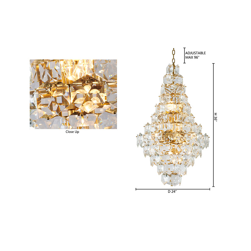 24-Inch Empire Brass Basket 15-Light Crystal Chandelier: GL436C24BR-1
