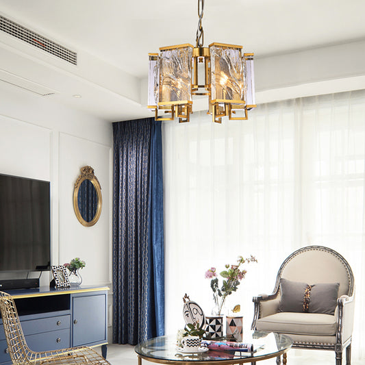 22-Inch Circular Polished Brass & Distorted Crystal Plaque Chandelier: MU74